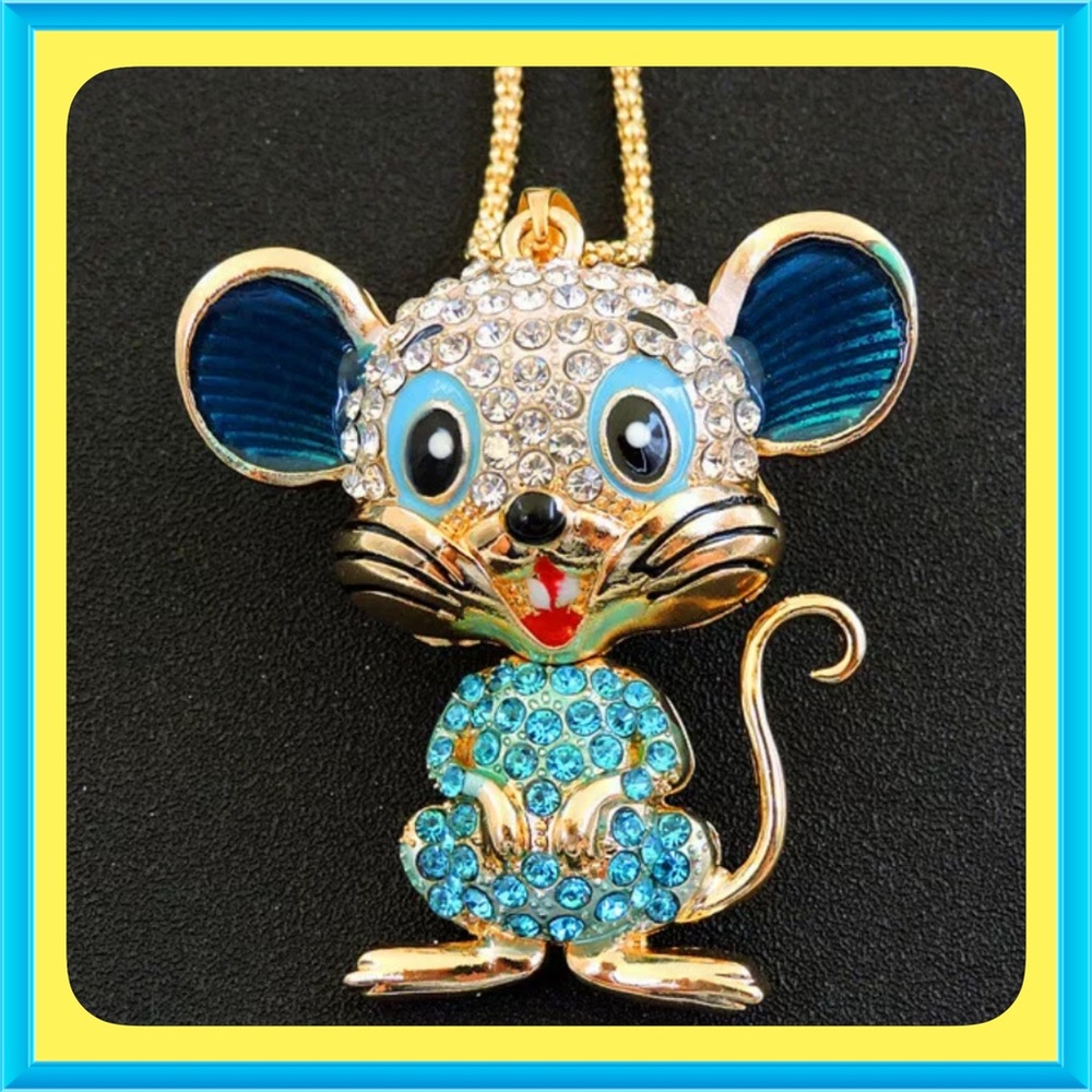 🌺🌴🌺 ADORABLE CRYSTAL MOUSE PENDANT 🌺🌴🌺 - Picture 2 of 6